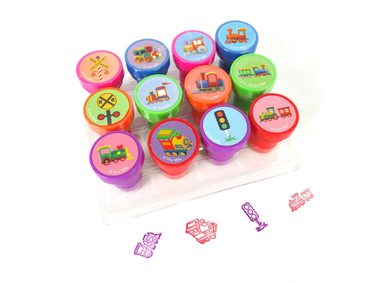 TINYMILLS 12 Pcs Train Stamp Kit for Kids  Train Stamper Set Gift Party Favors