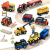 Giant Bean 12Pcs Vehicles Battery Operated Train Car Set, Magnetic Mini Construction Set For Wooden Train Track, Bulk Car Toys For Toddlers Boys Girls Kids 3 4 5, Fits For Most Brands