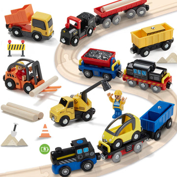 Giant Bean 12Pcs Vehicles Battery Operated Train Car Set, Magnetic Mini Construction Set For Wooden Train Track, Bulk Car Toys For Toddlers Boys Girls Kids 3 4 5, Fits For Most Brands