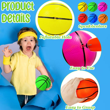 Dshengoo 6 Pcs 5 Inch Mini Toy Basketballs,Colorful Rubber Inflatable Basketball With Pump For Toddlers Kids Pool,Basketball Hoop,Beach Sports Game,Party Favor Indoors Outdoors