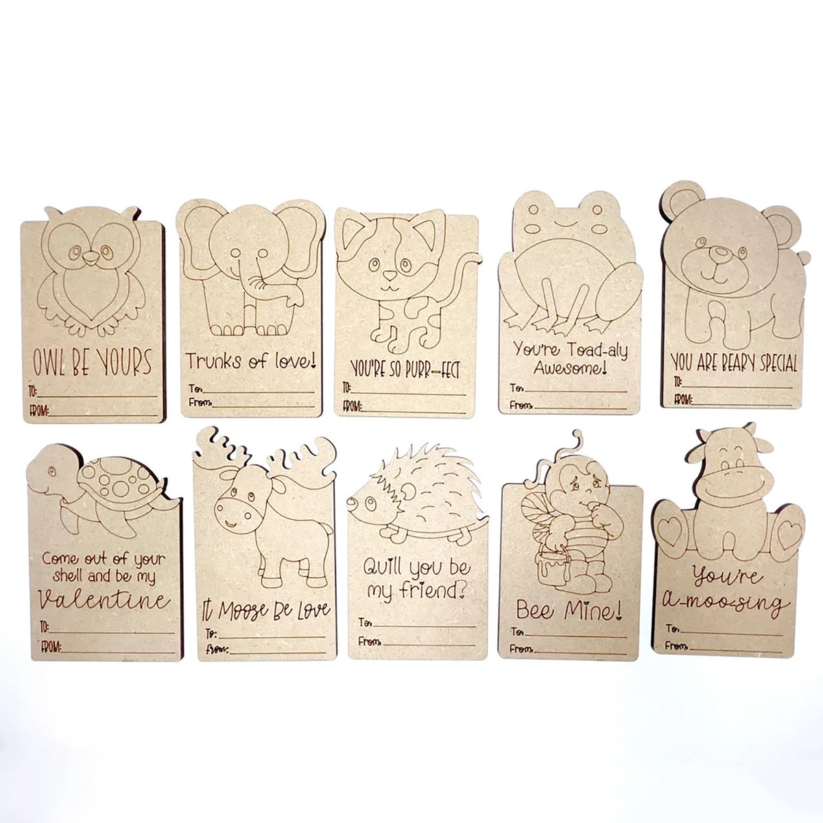 Cliths Set Of 10 Diy Wooden ValentineS Cards Craft Kit For Kids & Adults, Animal Design Cards For Painting & Coloring, Perfect 