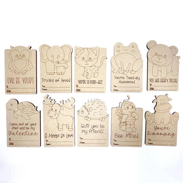 Cliths Set Of 10 Diy Wooden ValentineS Cards Craft Kit For Kids & Adults, Animal Design Cards For Painting & Coloring, Perfect 