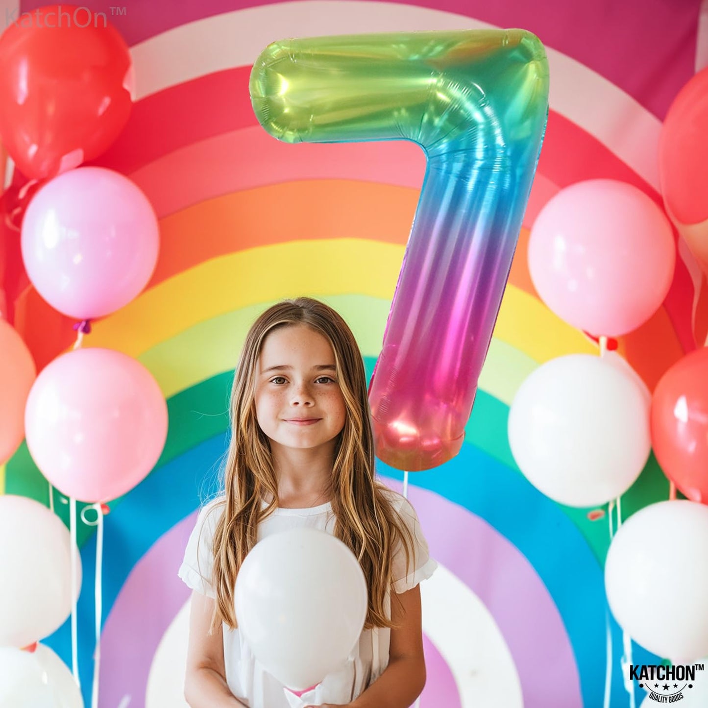 KatchOn, Giant Jelly Number 7 Balloon - 40 Inch | Multicolor Rainbow 7 Balloon Number Birthday Decorations | Rainbow 7 Balloons