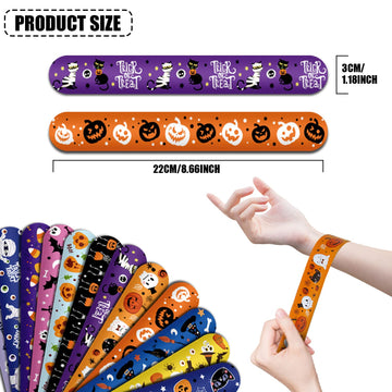 FOIMAS 48pcs Halloween Slap Bracelets,Halloween Snap Bracelet Pumpkin Witch Wristband for Kids Halloween Trick or Treat Bag Fill