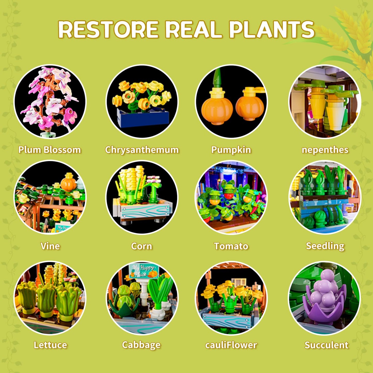 Funwhole Botanical-Garden Greenhouse Lighting Building-Bricks Set - Farm Flower House Collection Led Light Model Display Set 142
