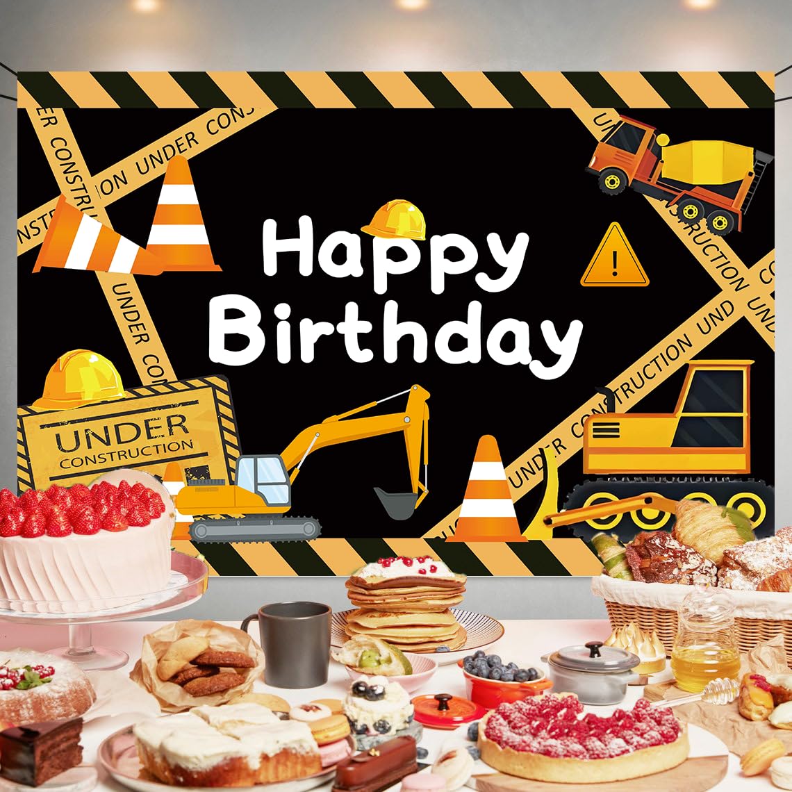 Cute Construction Birthday Party Backdrop Under Construction Happy Birthday Banner Excavator Bulldozer Cement Mixer Photography