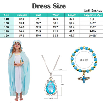 Aroacle Girls Virgin Mary Costume Saint Mary Biblical Outfit Religious Nativity Dress For Kids With Cape And Headpiece (9-10Y)