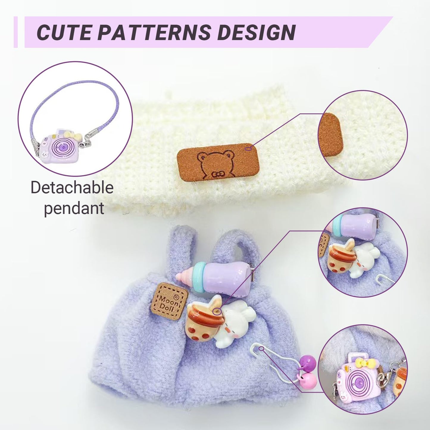 Clothes for 17cm Dolls(NO Doll)  Stylish Kawaii Purple Outfit Set with Hat Romper & Camera Backpack Accessories Suit  Cute Clothes for Dress Up Unique Style