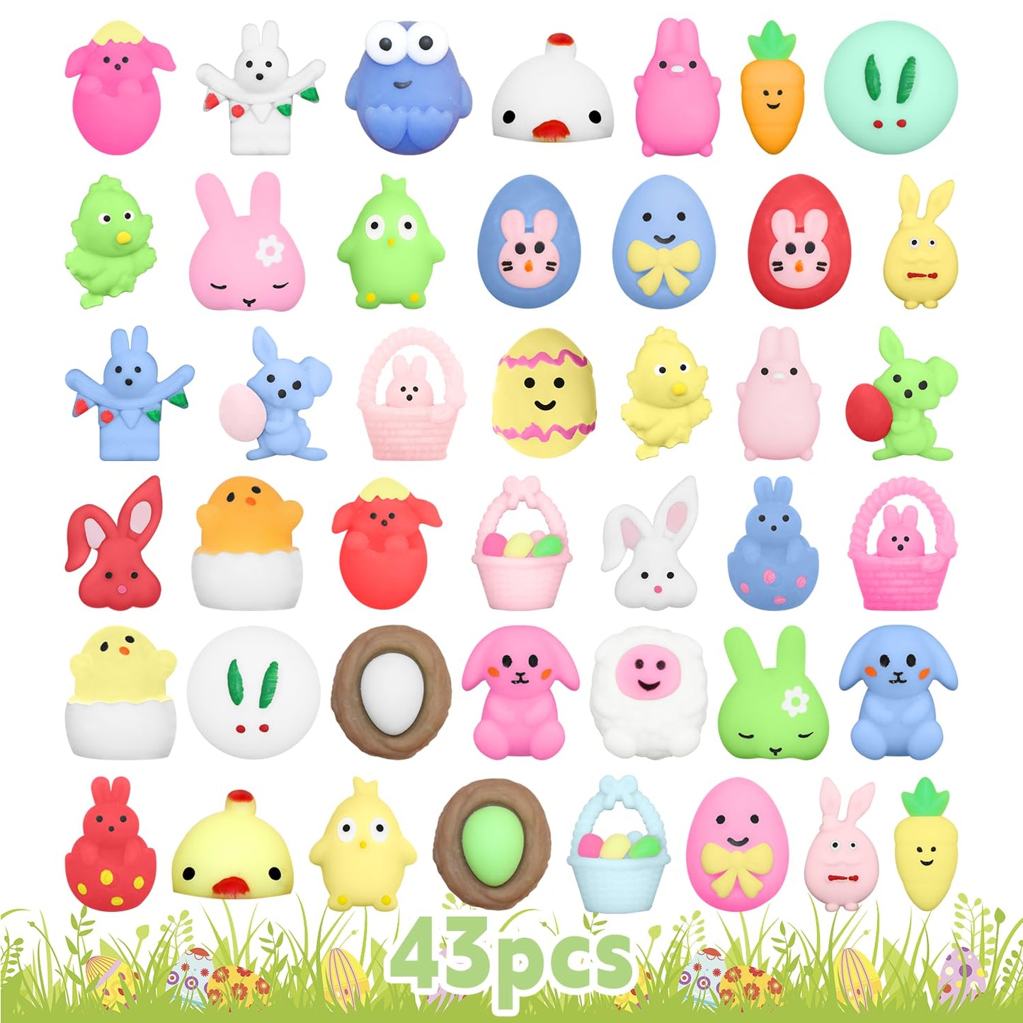 Lidifc 43 Pcs Easter Mochi Squishy Toys Stress Relief Squishies Easter Toys For Kids Girls Boys Toddlers Easter Basket Stuffers