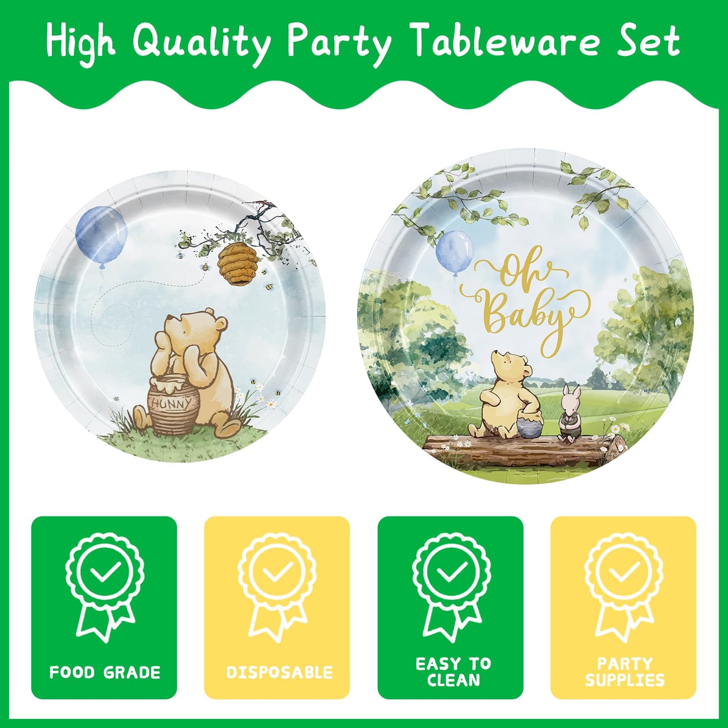 150Pcs Winnie Bear Baby Shower Table Decorations Pooh Plates Napkins Birthday Party Supplies Paper Tableware Set Cups Forks Wate