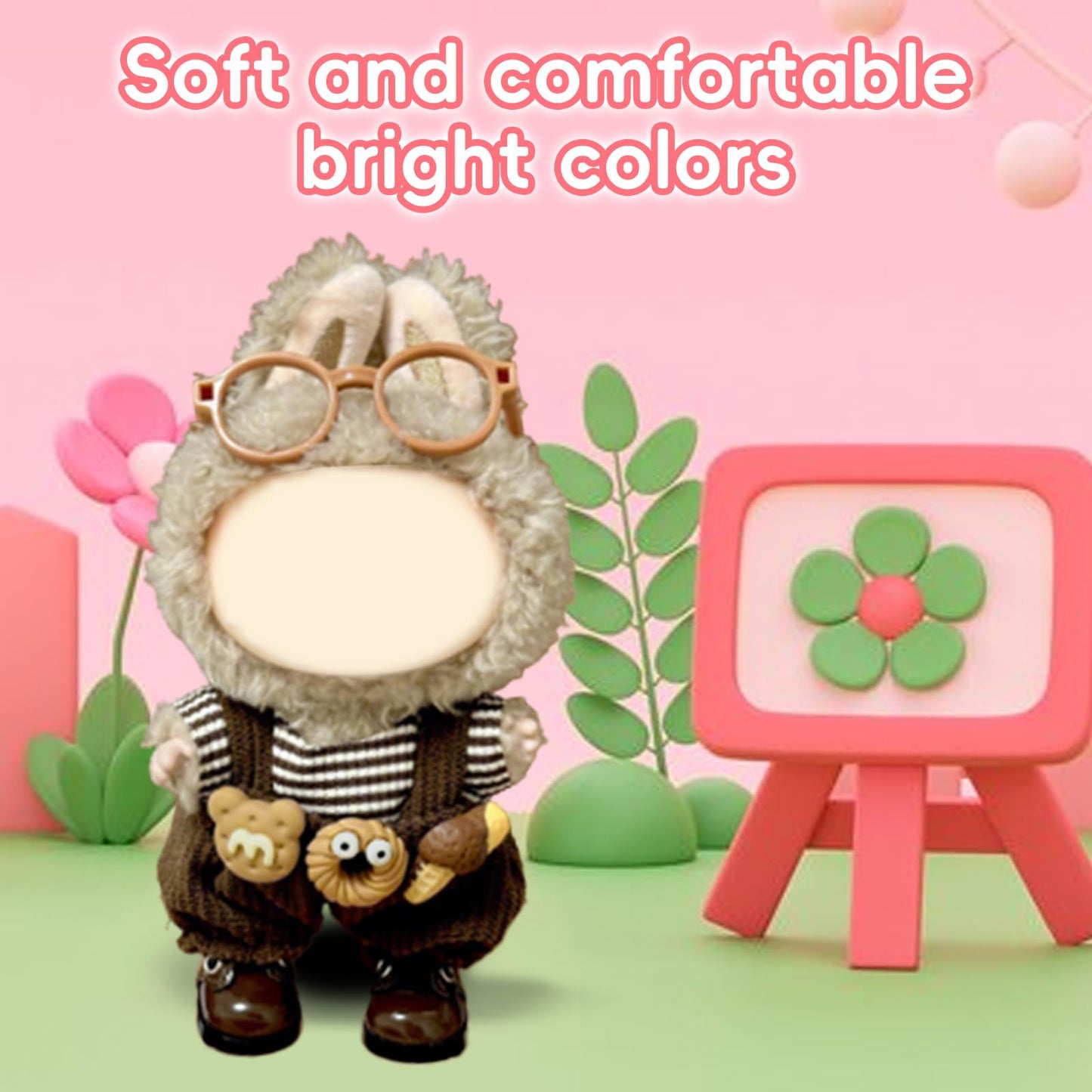 17cm Doll Clothes Labubu Clothes for 6.7inch(17cm) Dolls enhanced Doll Outfit with Hat and Accessories(Clothes Only) (Brown White)