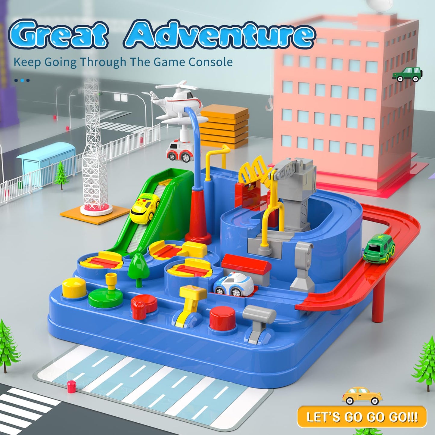 Lucky Doug Toddler Toys For 3 4 5 6 Year Old Boys, Race Car Tracks Toys For Boys, Car Rescue Adventure Preschool Educational Toys