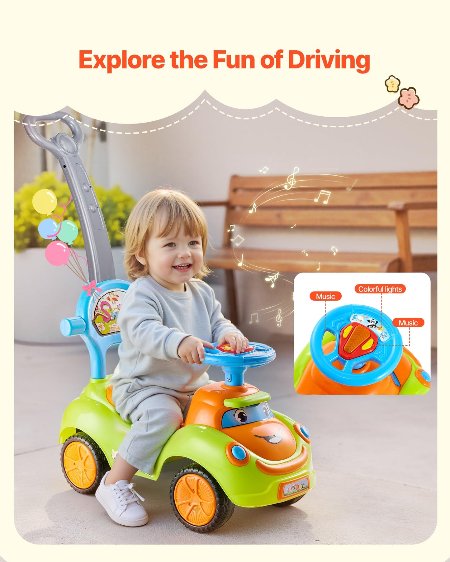 VEVOR Ride On Push Car, Push Car for Toddler 19 to 36 Months, Around Buggy with Guardrails, Handle & Under-seat Storage, 55 lbs