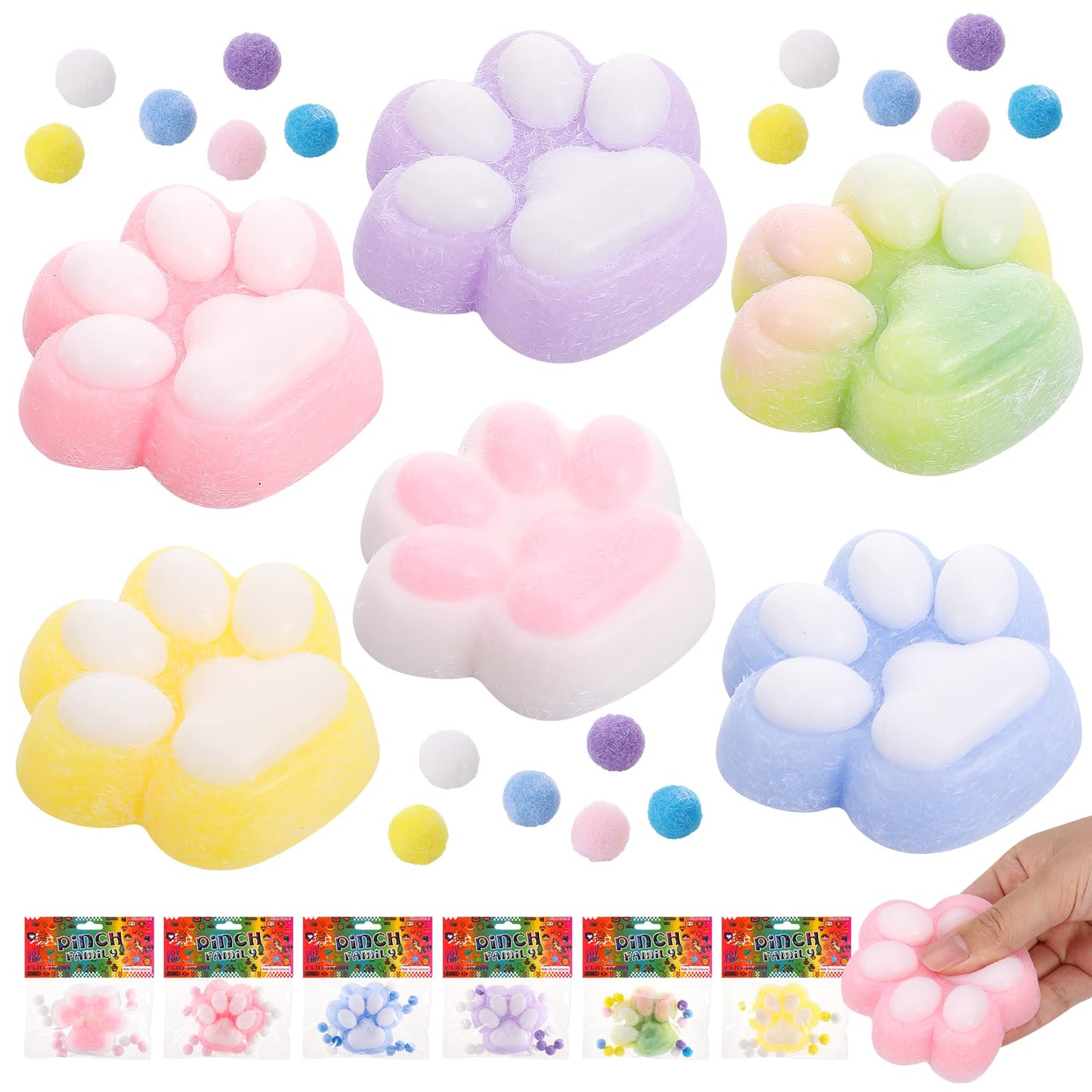 Guiqulai 6 Pcs Squish Cat Paw Squeeze Toys, Stress Relief Sensory Toy for Party Favors GClassroom Exchange Gifts