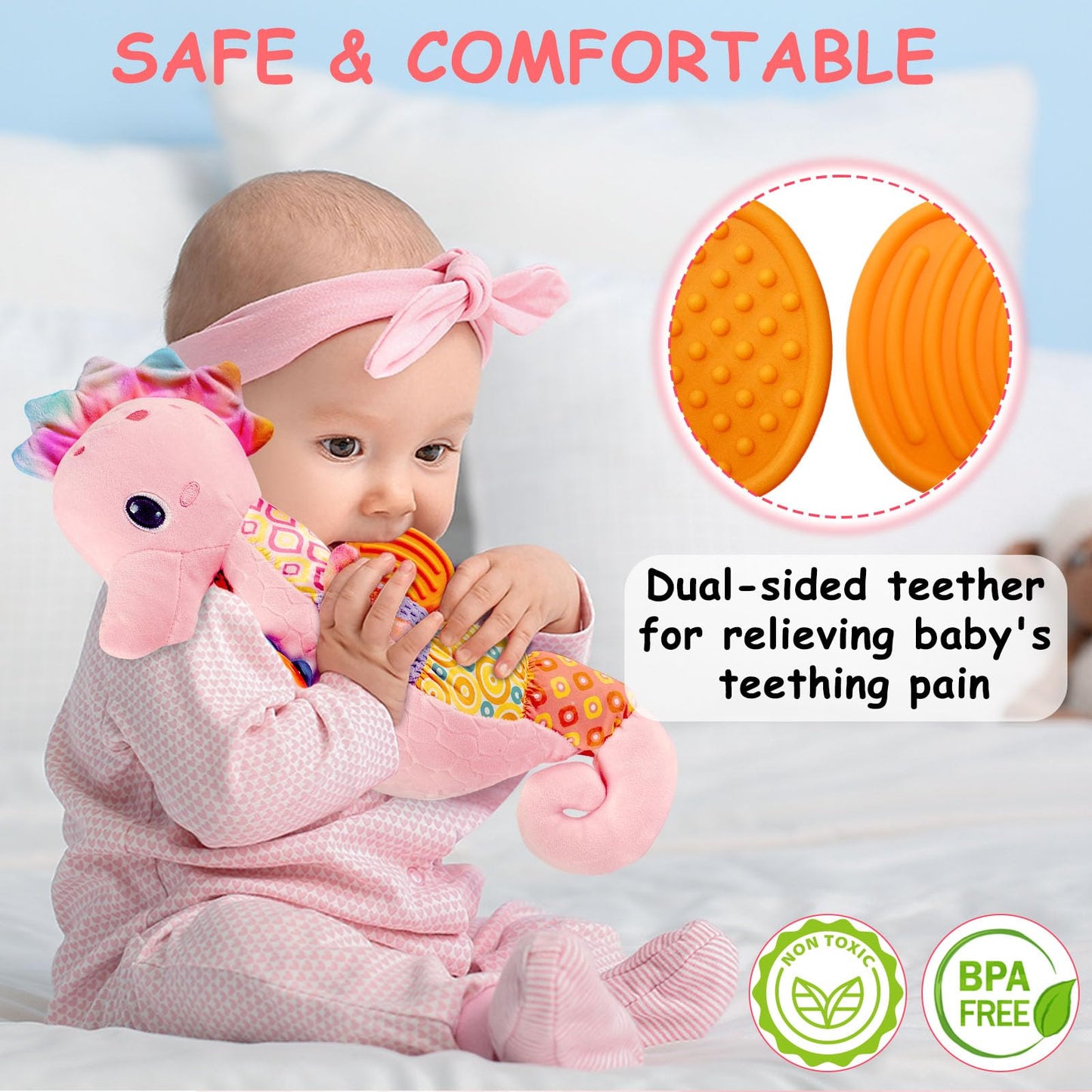 Fuzqq Baby Girl Toys 0-6 Months,Infant Musical Stuffed Animals Soft Toy With Bright Colors,Crinkle Sound Paper, Multi-Textures &