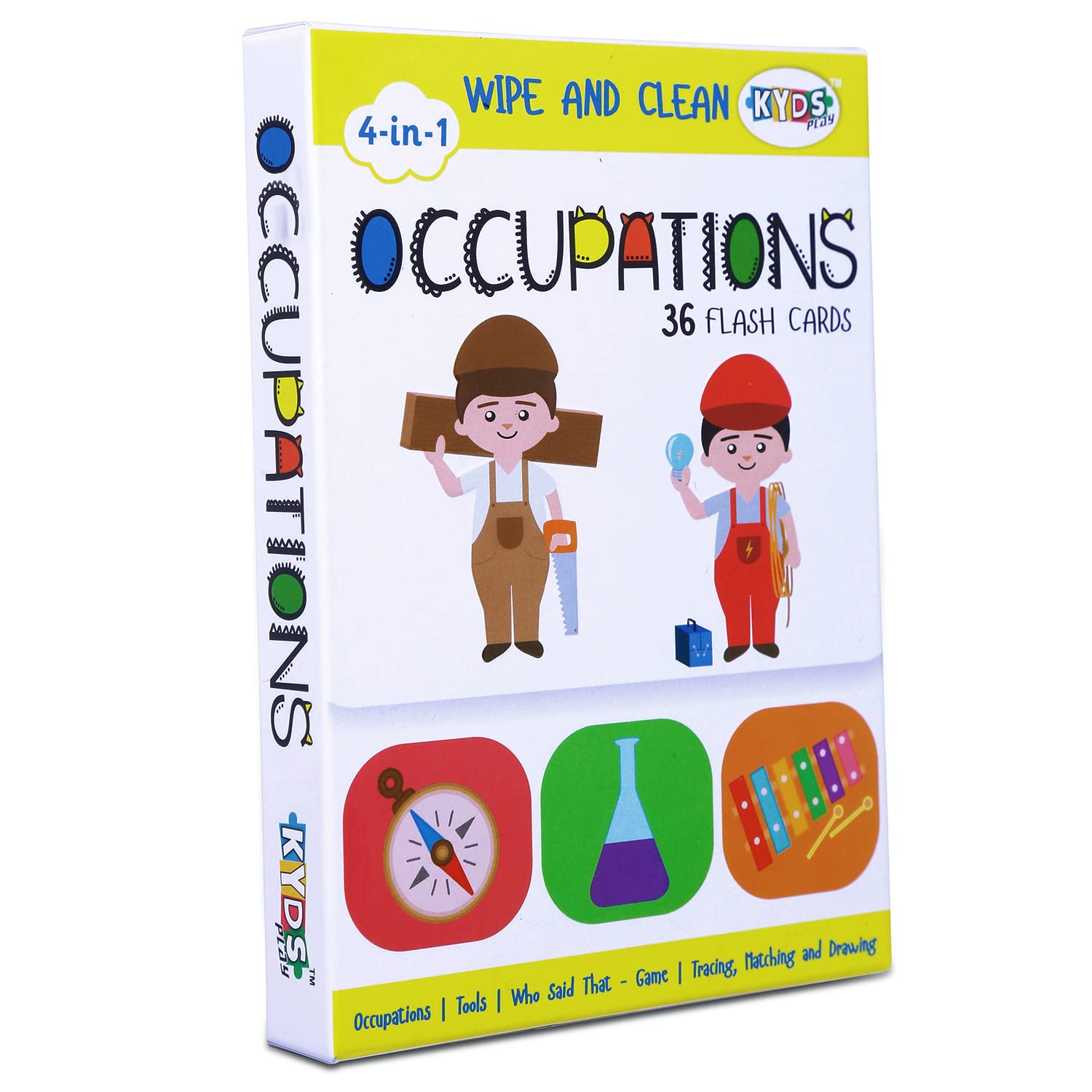 Kyds Play  Thick Wipe And Clean Activity Based Occupations Flash Cards  Age 24 Yrs, 36 Double Sided Interactive Cards, Montes