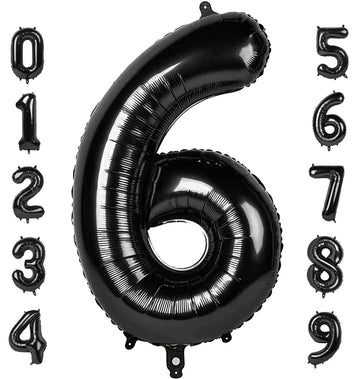 Number 6 Balloon 40 Inch, 6Th Birthday Balloon For Boy Girl, Black Jumbo 16 60 61 65 Foil Mylar Helium Number Balloons Birthday