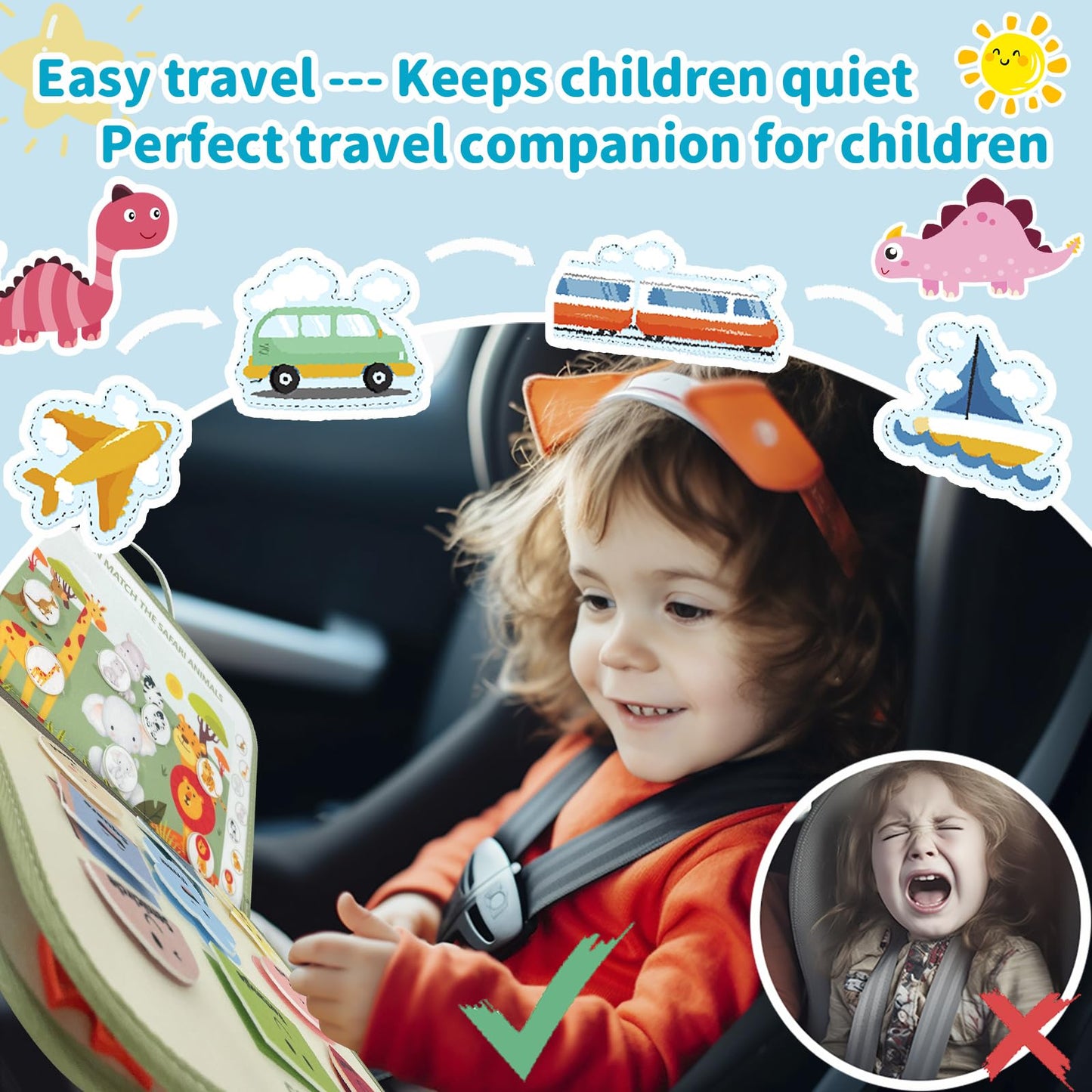 Aurasys Toddler Busy Board for 1 2 3 4 Year Old - Montessori Busy Book Travel Toys Sensory Board Educational Activity Book for L