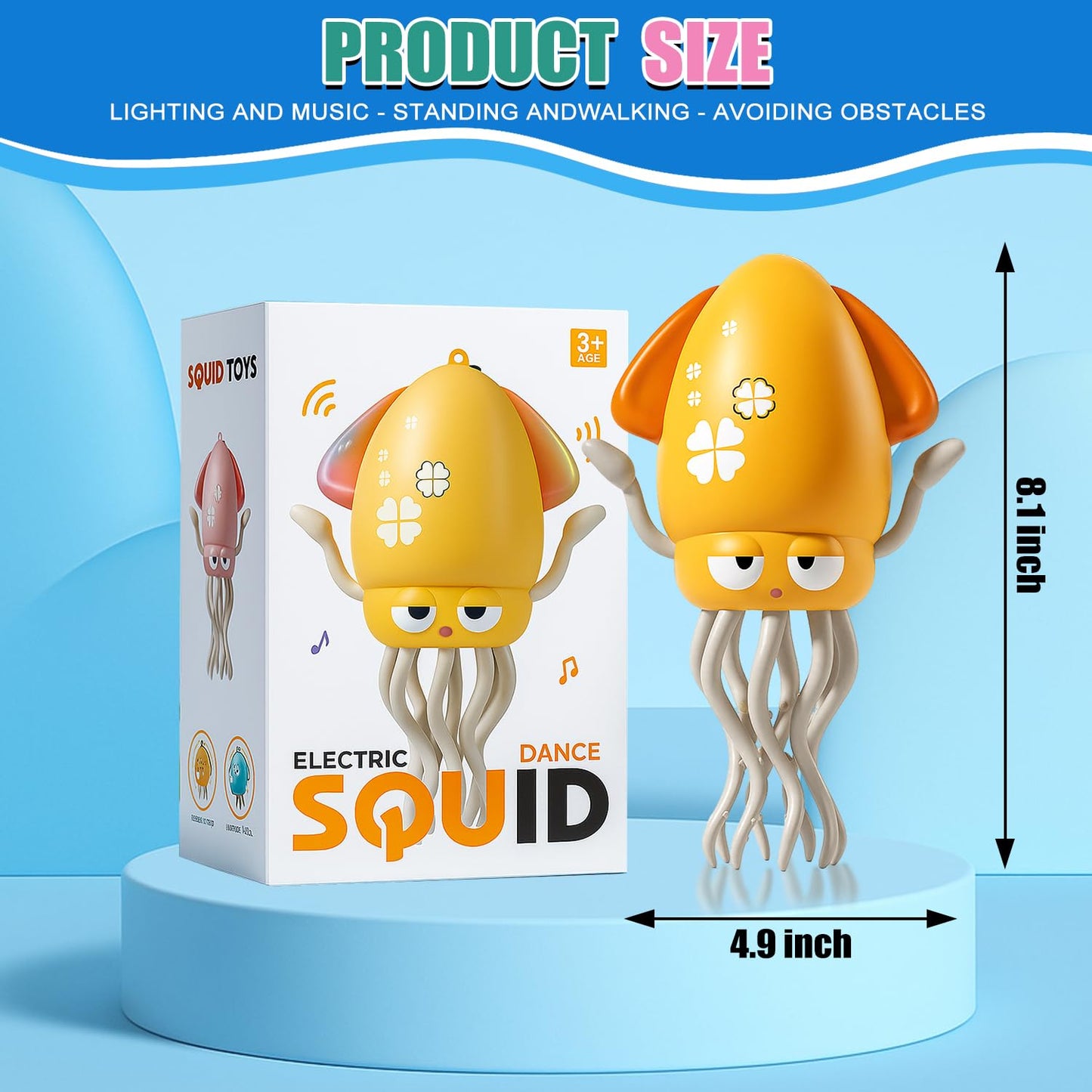 Magic Dancing Octopus Toy  Smart Tentacle Explorer  Wiggly Wonder Interactive Fun Octopus  Crawling Dancing Automatic Obstacle Sensor Toys  Crazy 8-Leg Wiggly Robotic with Music (Yellow)