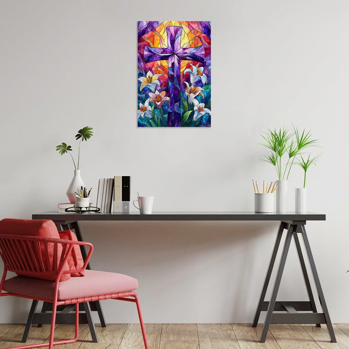 Great Jigsaw Puzzles for mature-themeds 300 Pieces Stained Glass Cross Lily Puzzles for mature-themeds Toys Gift Family Decoration Kids Puzzle