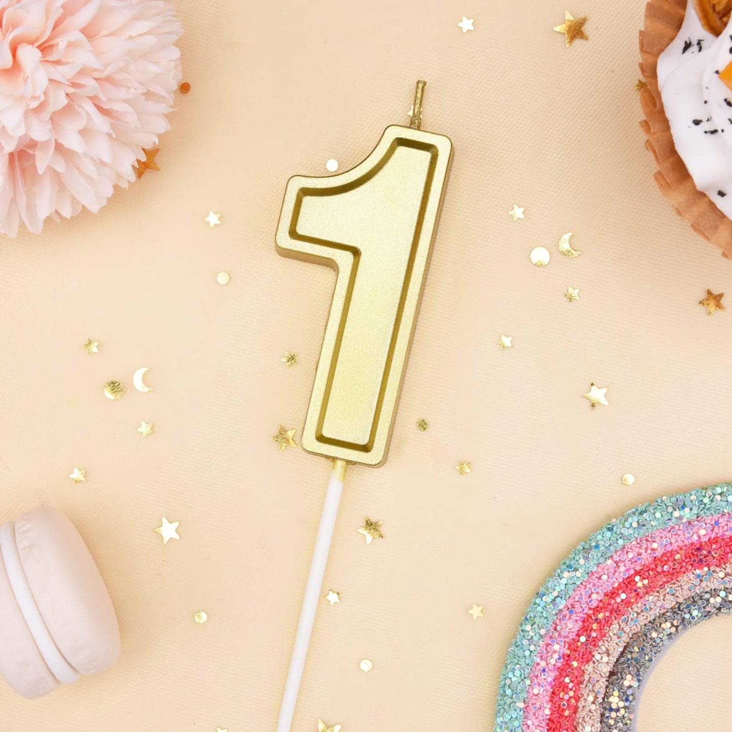 PHD CAKE 2.76 Inch Luxe Gold 1 Number Birthday Candles, Gold Number Candles, Cake Number Candles, Party Celebration