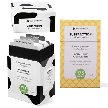 Think Tank Scholar 346 Addition And Subtraction Flash Cards Set - 2 Math Dice (Award Winning) All Facts Color Coded, For Kids In Kindergarten, 1St, 2Nd, 3Rd Grade Class Or Homeschool - Games & Chart