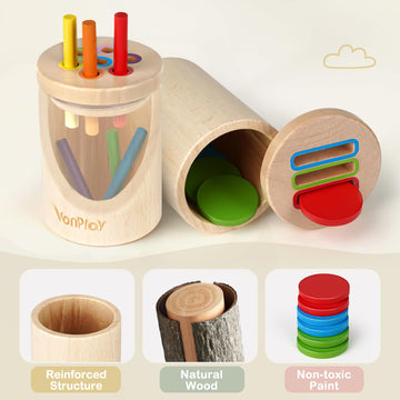 Vanplay Montessori Toys For 1-3 Year Old Wooden Learning Color Sorting Toys For Toddlers Age 1 2 3, Fine Motor Developmental Infants Sensory Matching Games 18 Month Old Baby Boys Girls Gifts