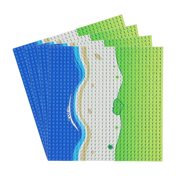 Feleph Classic Blue Baseplate For City Beach Road, Ocean Island Street Water Base Plate 10 X 10 Inches, Pirates Sea Toy Kit For Building Bricks Compatible With All Major Brands (Straight 4Pcs)