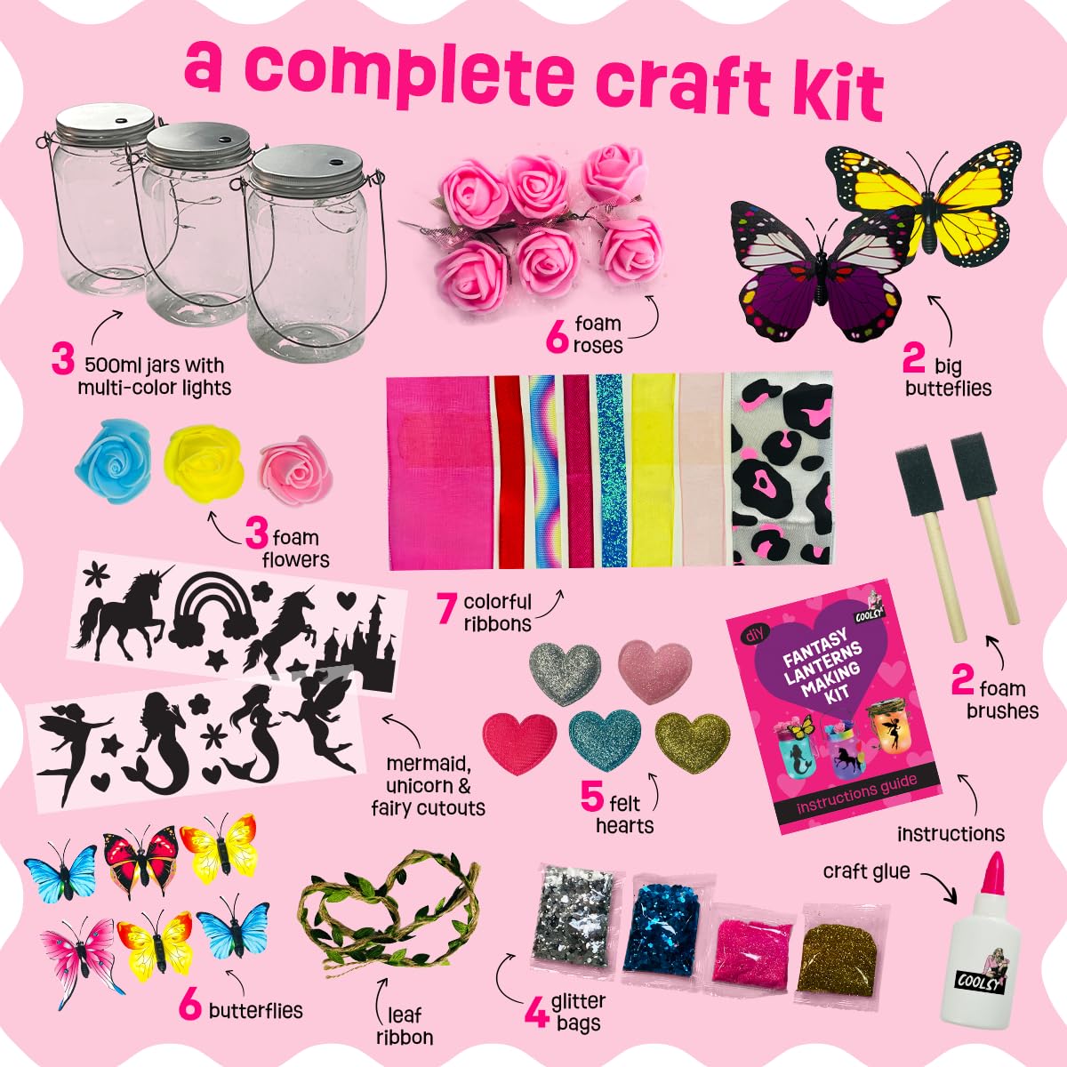 WOOODLIFY Light-up Unicorn Fairy & Mermaid Lanterns Craft Kit - Creative Art Toys for Girls Ages 8-12 - White - Model FLMK1001