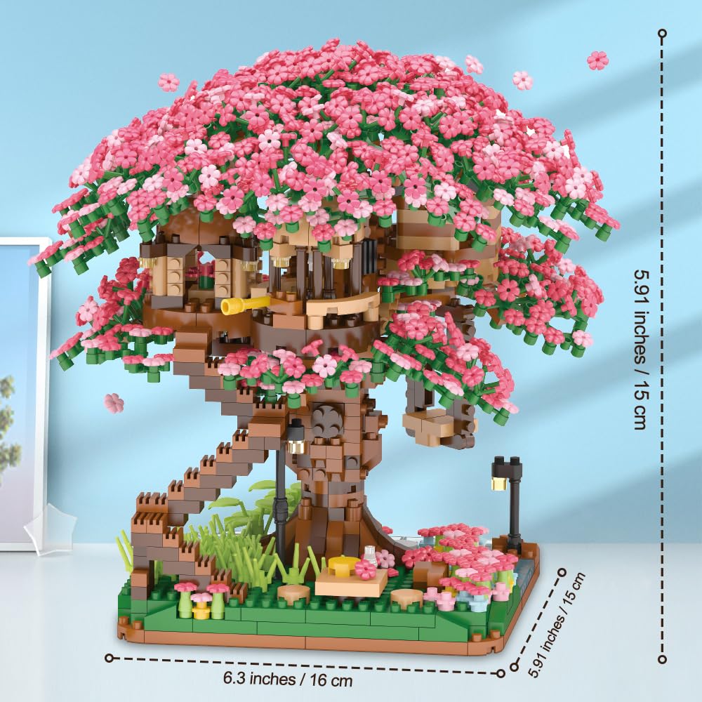 Christmas Gift Cherry Blossom Tree Building Block Kit 2008 Pcs Cherry Bonsai Tree Building Sets Diy Sakura Tree House Model Sets