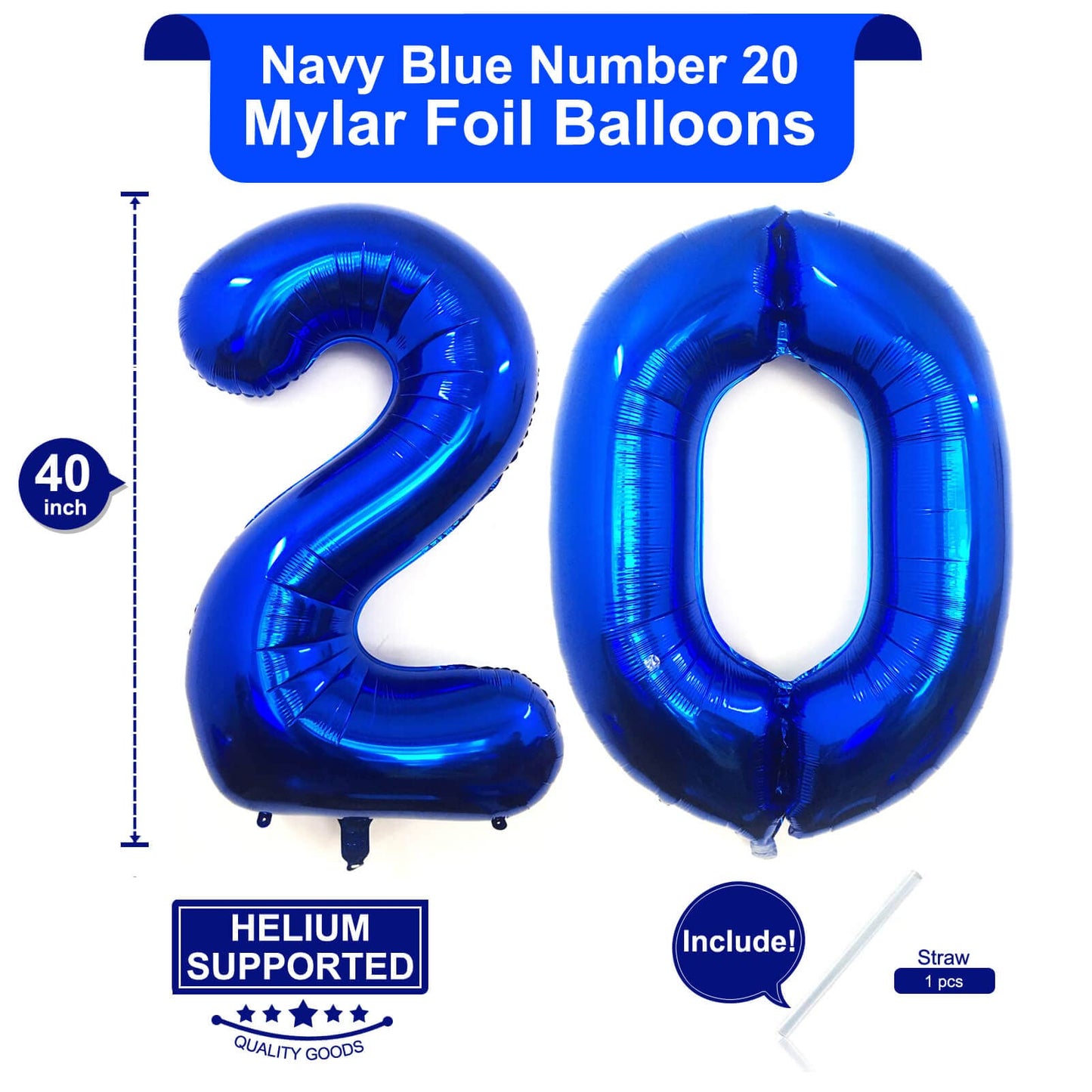 40 Inch Navy Blue 20 Number Balloons Giant 20 Balloons Navy Blue Birthday 20 Balloons 20Th Birthday Anniversary Party Decoration