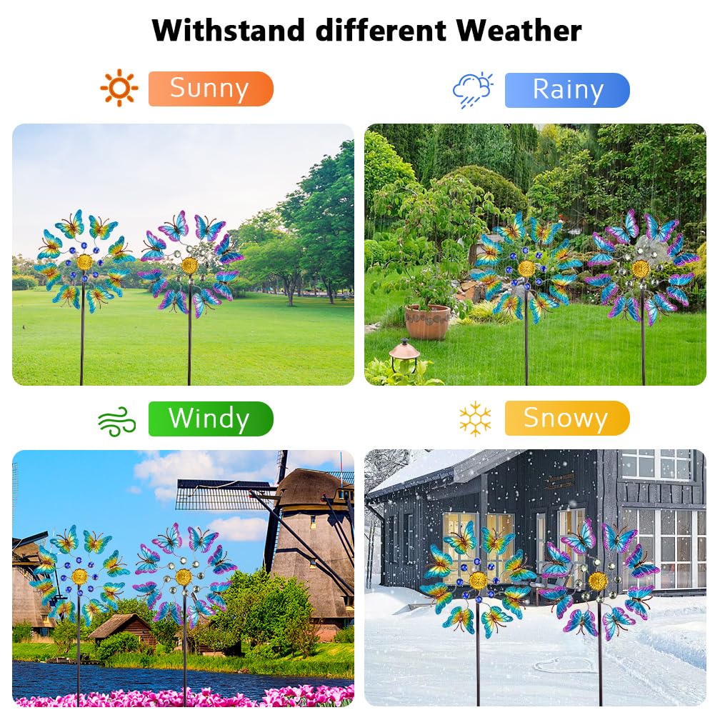 Viveta 2Pack Garden Wind Spinners,Outdoor Metal Butterfly Wind Sculpture, Windmill Wind Spinner For Outdoor Yard Patio Lawn & Ga