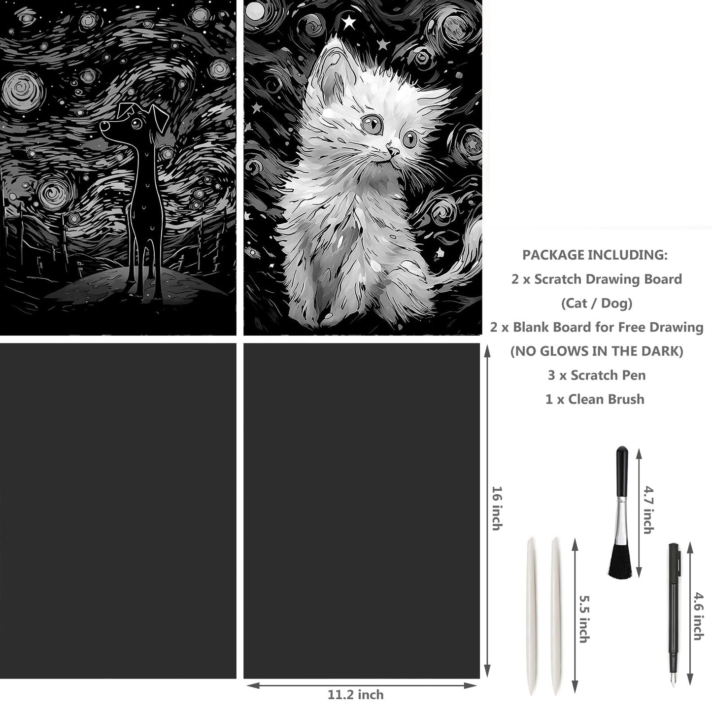 AP ARTSPER 2 Pack Night Glow Scratch Art Rainbow Painting Paper, Magic Glow-in-The-Dark Scraping, Van Gogh Style Creative Craft