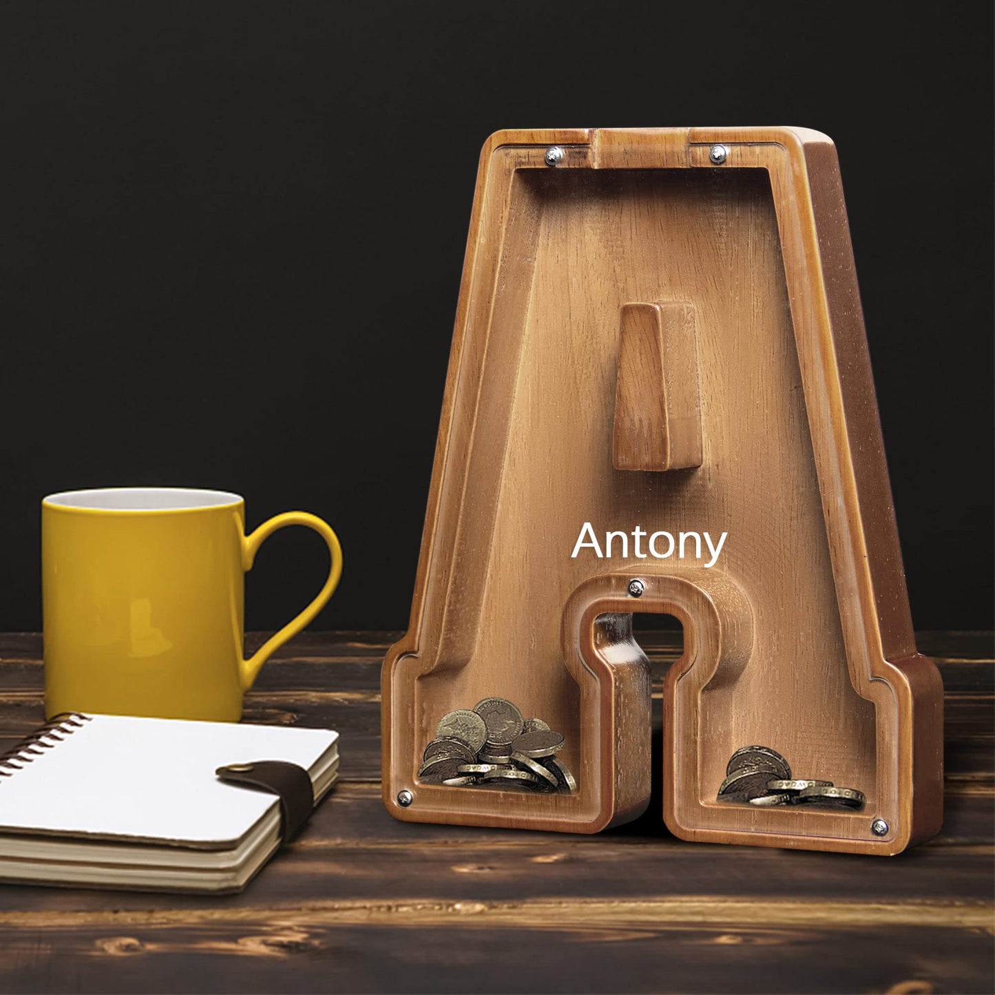 Aorcmitn Large Wooden Letter Coin Personalized Piggy Bank For Boys Girls Kids Toddler Adults Money Bank Best Gift For Friends (9