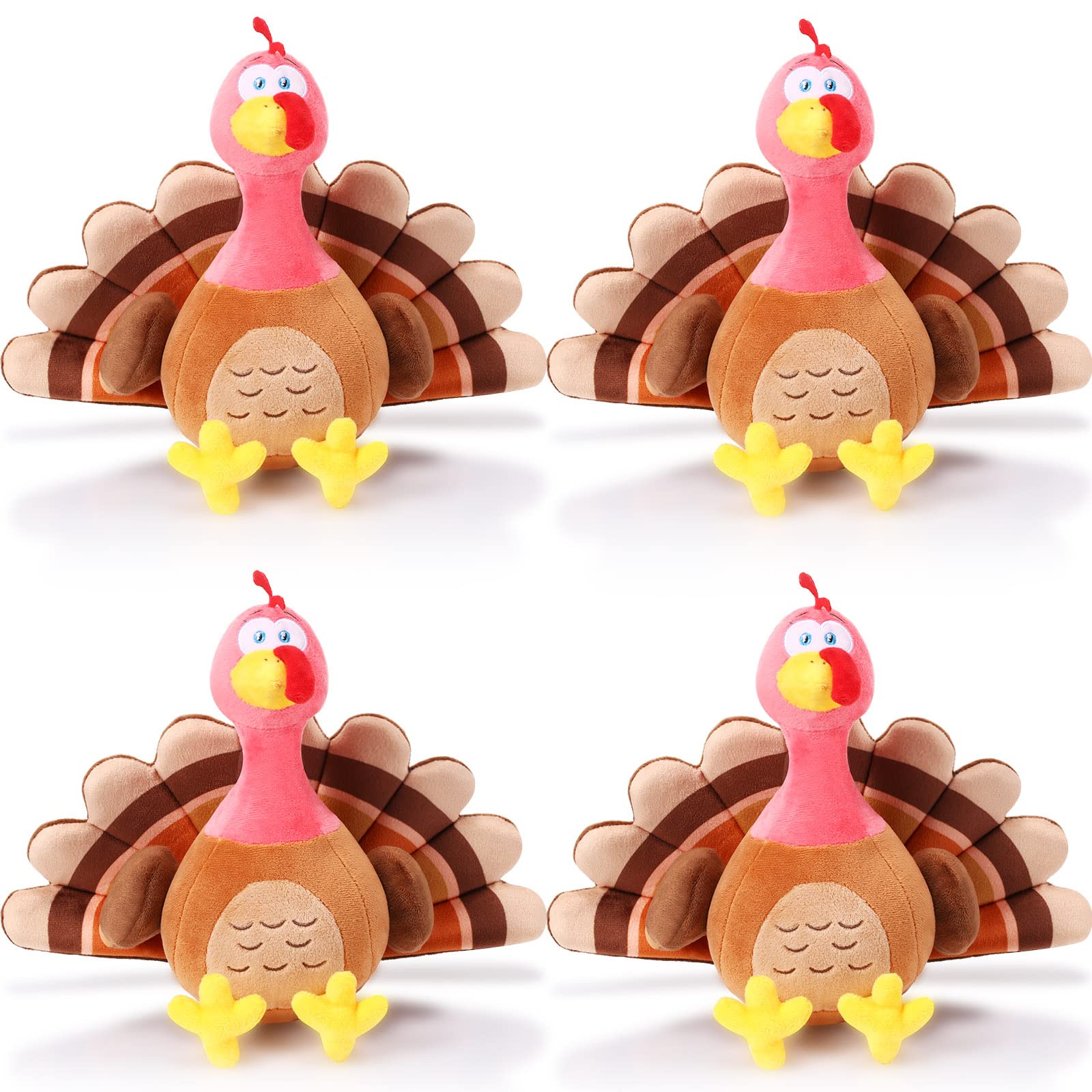 4 Pieces Plush Turkey Stuffed Animals 8 Inch Soft Thanksgiving Turkey Bird Plush Toys Fall Autumn Harvest Thanksgiving Ornaments
