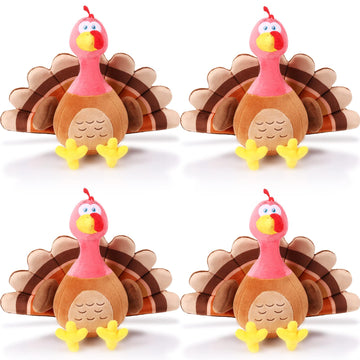 4 Pieces Plush Turkey Stuffed Animals 8 Inch Soft Thanksgiving Turkey Bird Plush Toys Fall Autumn Harvest Thanksgiving Ornaments