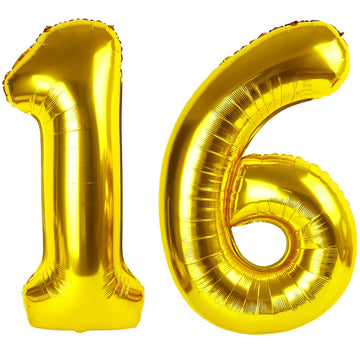 40 Inch Gold 16 Balloon Numbers, 16Th Birthday Decorations For Girl Boys, Number 16 61 Balloons, Large Foil Mylar Balloons For B
