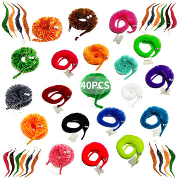 Shengsen 40Pcs Fuzzy Worm Toys, Magic Fuzzy Worms On String Bulk Trick Toy Carnival Kid Party Favors For Kid Cat (20 Colors)
