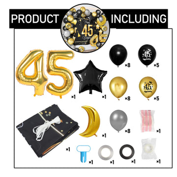 Happy 45Th Birthday Balloons Gold Set Decor - Cheers To 45 Years Old Party Theme Garland Star Moon Banner Backdrop Decorations F