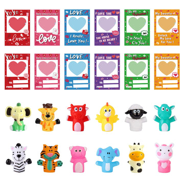 Jialwen 12 Pack Valentines Day Cards For Kids With Animal Finger Puppets Kids Valentine Gifts Exchange Greeting Cards School Cla