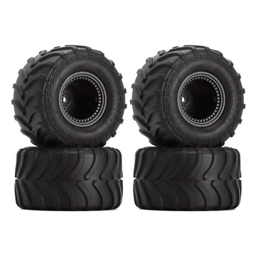 INJORA Monster Truck Wheel Rim Tires Set for Axial SCX24 FMS FCX24 and TRX4MT, 70 * 38mm, MT1012(Black)