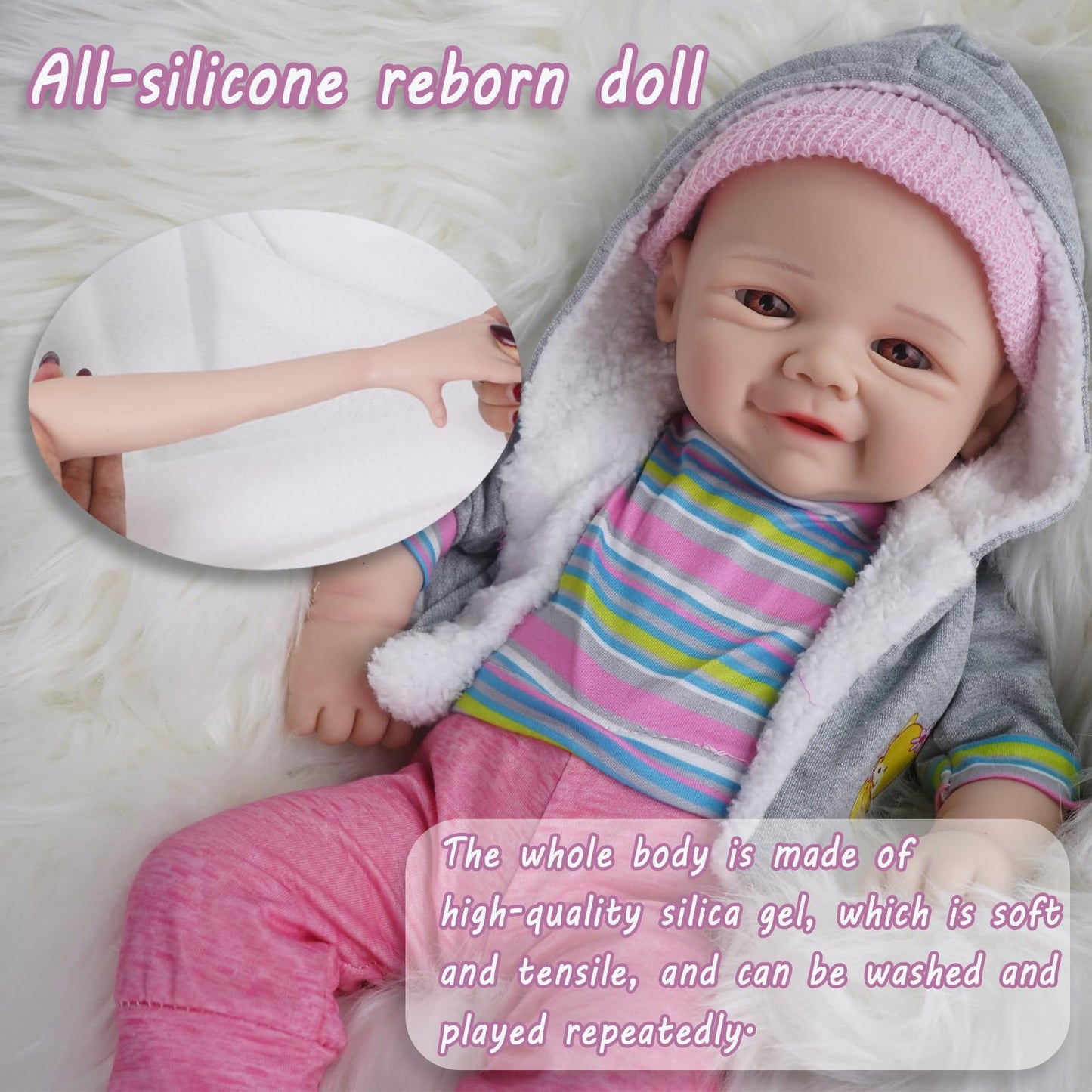 Yaluoqian Silicone Reborn Baby Doll Realistic 1:1 Reduction Lifelike Reborn Baby Dolls Silicone Full Body Feeding Toy Gift For K