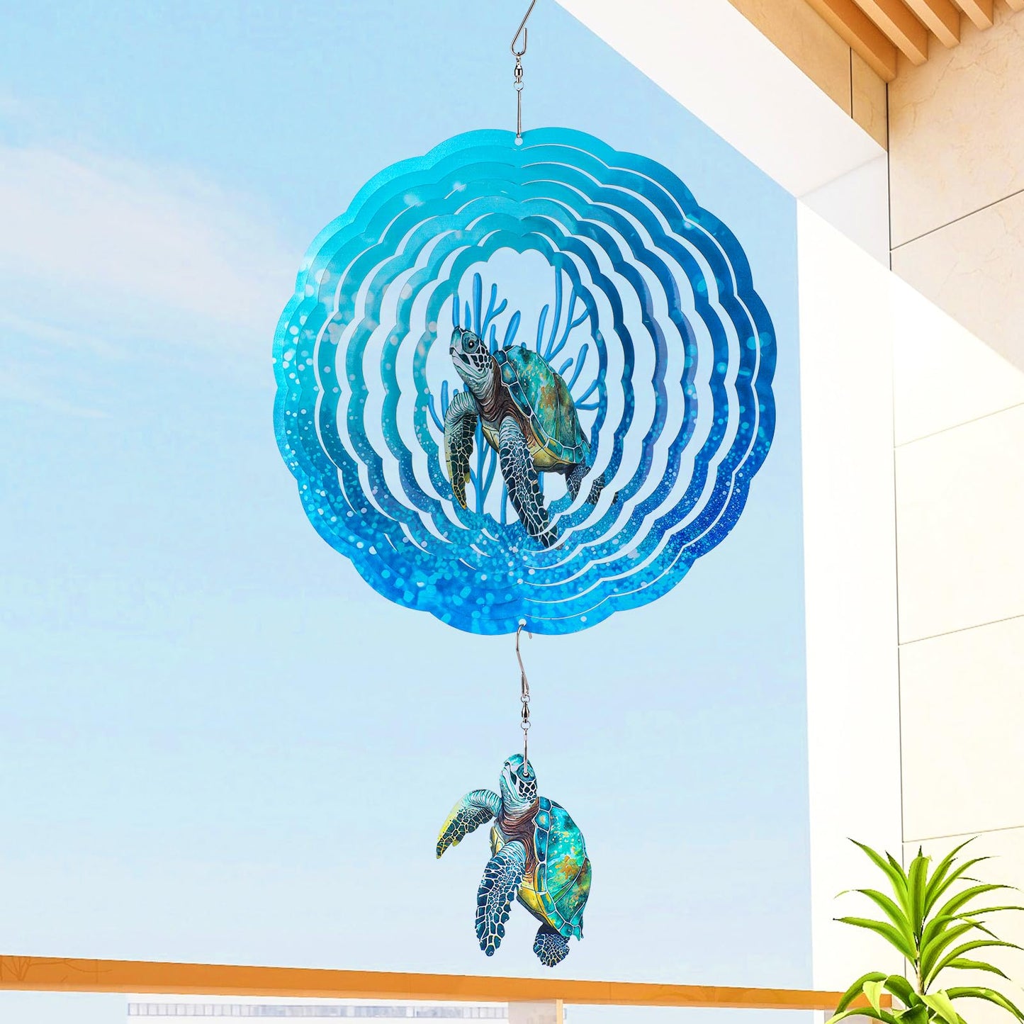 Sea Turtle Wind Spinners Outdoor Clearance - 12 Inches Hanging Stainless Steel Wind Sculpture Patio Lawn Yard Balcony Art Outsid
