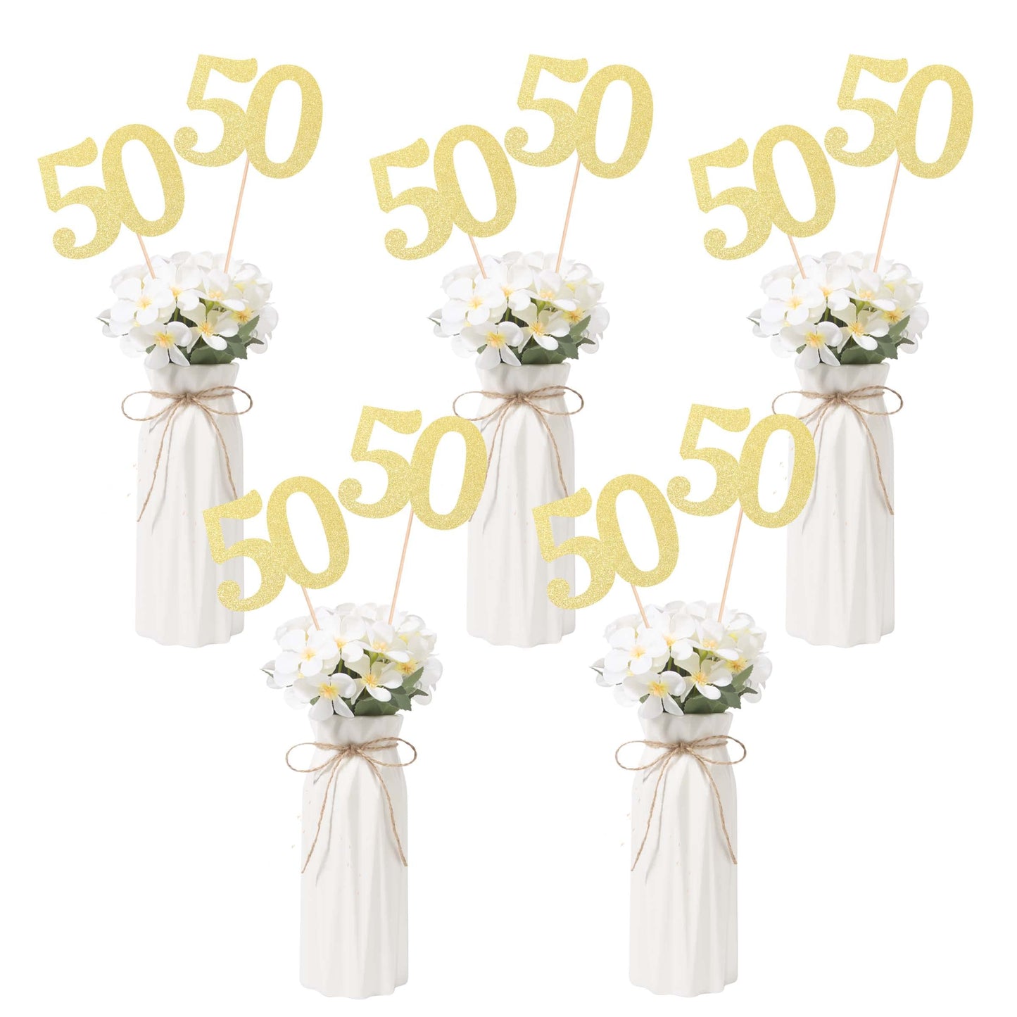 Gexolenu 50th Anniversary Decorations - 10 Pack Gold Glitter Table Toppers, Double-Sided Centerpieces for Birthday Party, Number 50