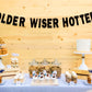 Ushinemi Black Older Wiser Hotter, Funny Birthday Banner For Men Women, Glitter Birthday Party Decorations
