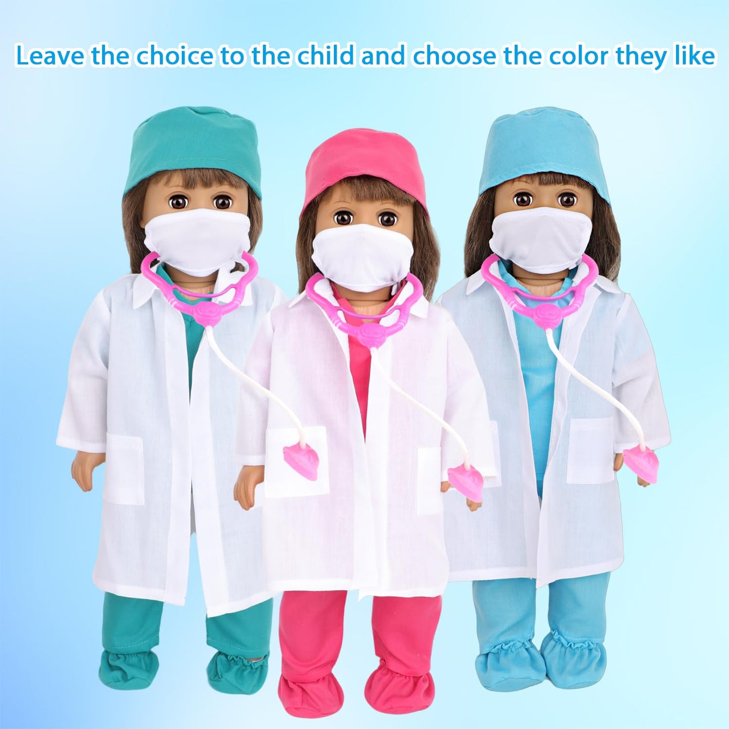 MSYO 18 Inch Doll Doctor Playset-Pretend Play Medical Kit with White Coat,Scrubs & Surgical Tools,Stem Roleplay Costume for Kids