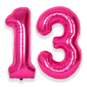 Suwen 40 Inch Hot Pink Large 13 Number Balloons Big Foil Helium Number Balloons 0-9 Jumbo Happy 13Th Mylar Birthday Party Decora