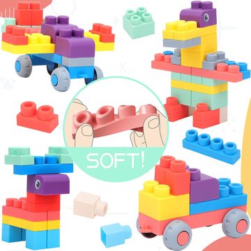 Couomoxa Soft Building Block For Toddler: Large Educational Toys For 6-12 Months And 1-3 Year Old - Stem Soft Rubber Blocks For Preschool Playroom - For Boys And Girls