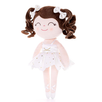 Gloveleya Baby Dolls Soft Snuggly Curly Hair Ballerina Doll First Baby Girl Gifts Plush Ballet Doll With Lace Mesh Dress White 14Inches Ballerina Series