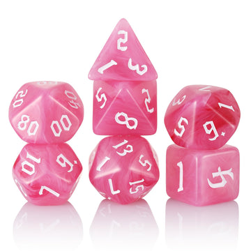 7PCS Polyhedral DND Dice, D&D Dice Set Filled with Pink and White Swirls for Role Playing Dice Games as DND RPG MTG Table Games